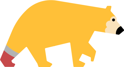 Yellow bear walking on ice with a white background